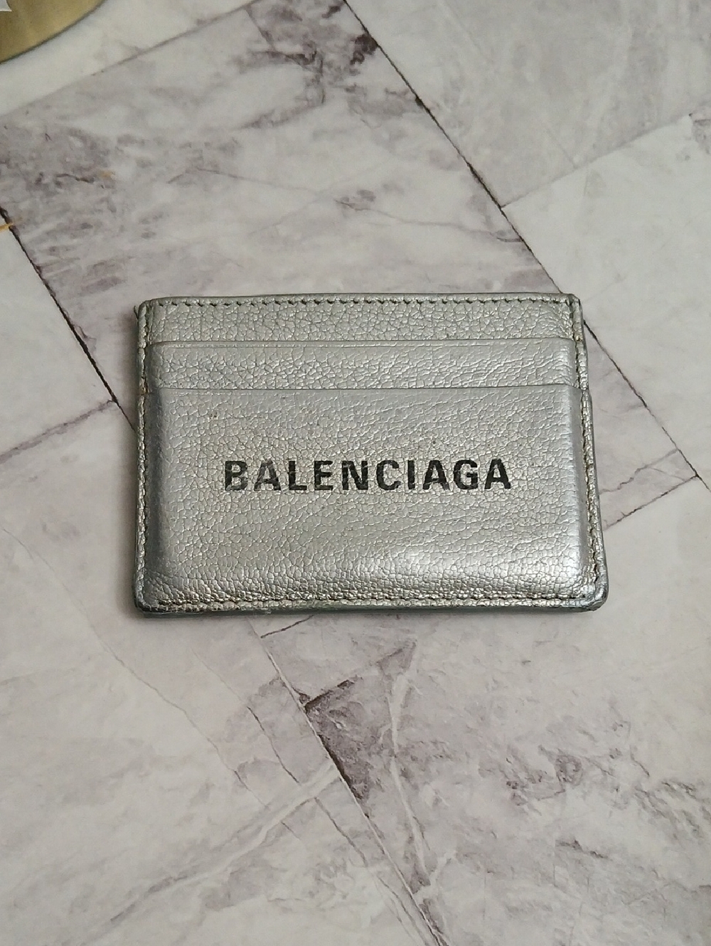 Balenciaga Authentic Metallic Silver Leather Card Case - Picture 1 of 9